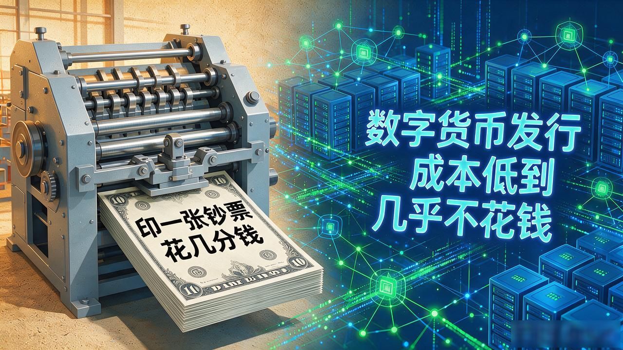 印一张钞票花几分钱，印一亿张就是上百万，数字货币发行成本低到几乎不花钱