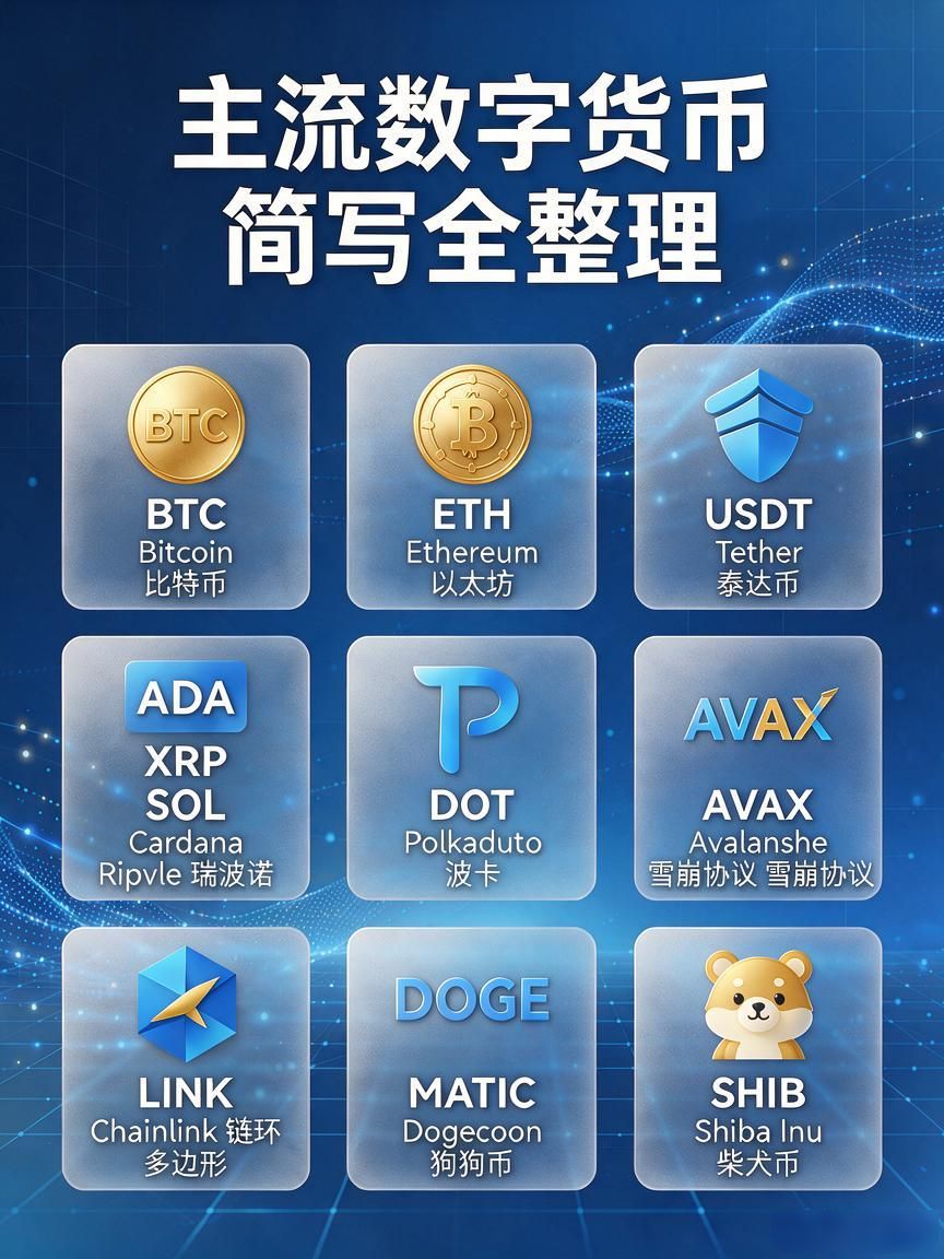 主流数字货币简写全整理，BTC、ETH、USDT这些缩写一次搞懂